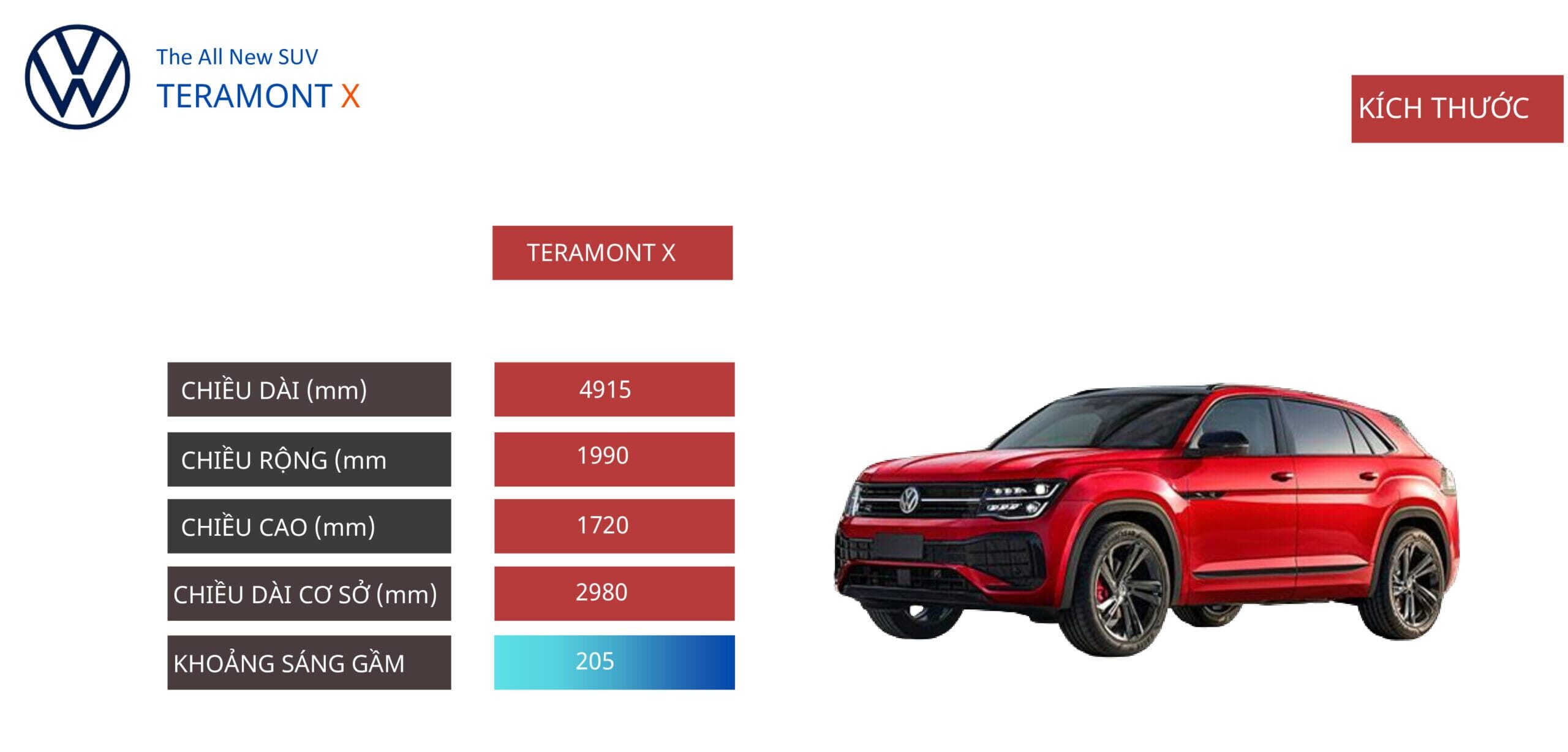 Kích thước Volkswagen Teramont X