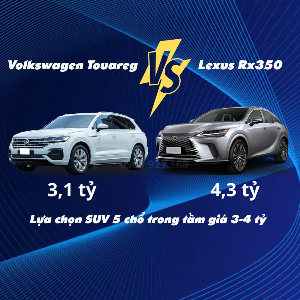 hình ảnh so sánh giữ Volkswagen Toaureg và Lexus rx 350