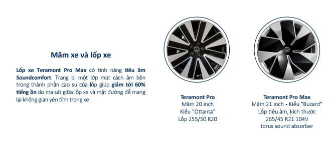 Thông số kích thước mâm xe 2 phiên bản Teramont Pro